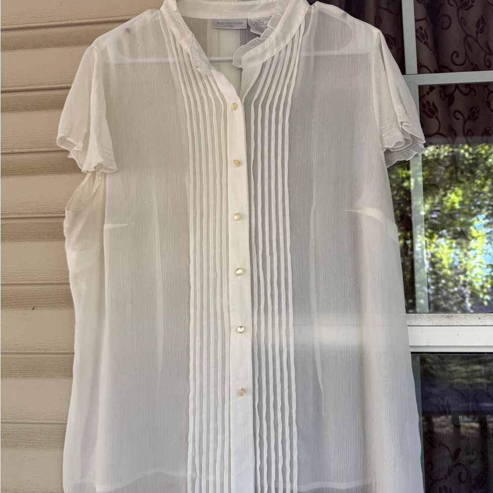 Worthington White Sheer Button-Down Shirt